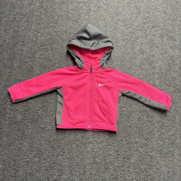 Nike Dri-Fit Jacket Full Zip Infant Girls 0-6 months Pink Gray Hooded Pockets - Picture 1 of 5